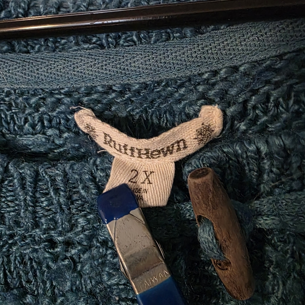 Ruff Hewn Teal Crew Neck Sweater with Toggle Details - Picture 2 of 4
